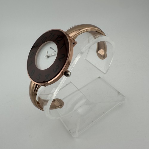 Narmi Womens Bangle 5.5" Cuff Watch 36mm Rose Gold Tone Brown Dial, New Battery - Picture 11 of 12