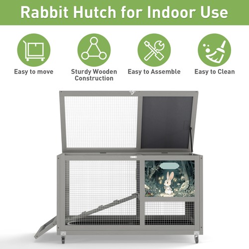 36'' Wood Rabbit Hutch Small Bunny Cage W/ Removable Tray&Roof In/Outdoor - 第 4/14 張圖片