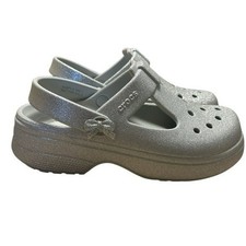 Crocs Classic Mary Jane Bow Glitter Clogs in Silver - Size 2
