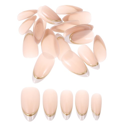  1 Set French Tip Press on Nails Mandel Fake False mit Tips Design Full Cover - Bild 1 von 12