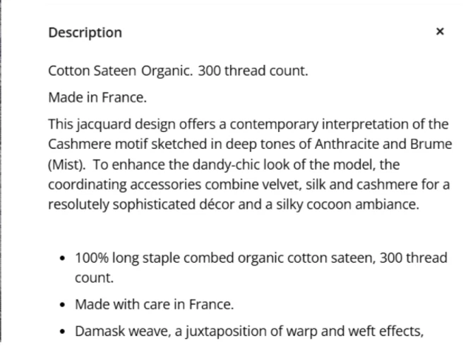 Sábana Plana Yves Delorme Queen 94x116" Gris Satén Orgánico Jacquard Frontera Francia Foto 4 de 4