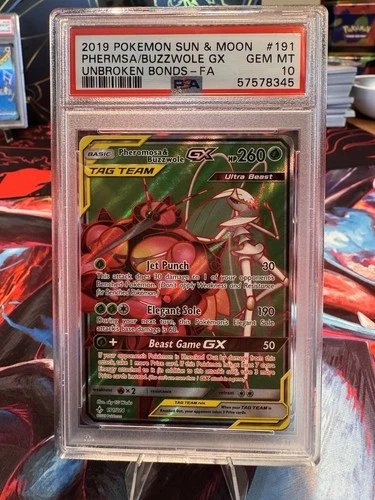 🔥 PSA 10 Pheromosa & Buzzwole GX 191/214 FA Pokemon Sun & Moon Unbroken Bonds