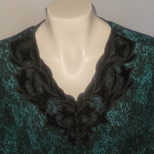 Catherines Tunika Kleid schwarz Spitzenbesatz grün Print Übergröße 2X Retro Boho bequem - Bild 3 von 7