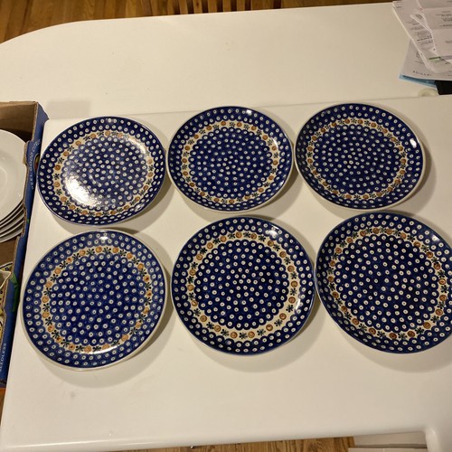 Polnische Keramik 10,25" Essteller Boleslawiec Moquito Handarbeit Polen Set 6 - Bild 1 von 17