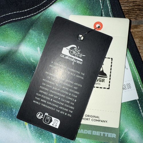 Quiksilver Rick Griffin Original 18" Boardshorts Black 28 inch Waist SURF TRUNKS - Picture 7 of 10