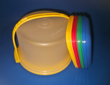 New TUPPERWARE Mini KIDS Yellow CAKE TAKER  Set PLATES Primary Colors RED Blue