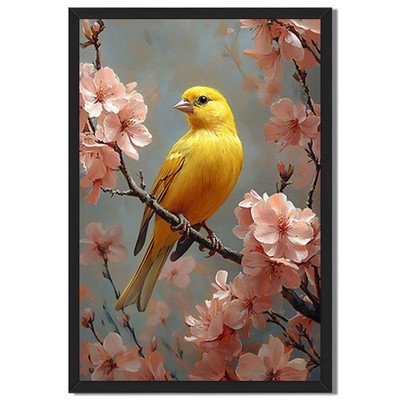 Yellow Bird Cherry Blossom Framed Canvas Print Spring Wall Art Home Decor