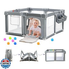 CAPAKIDS Foldable Baby Playpen 59" 71", Out-of-The-Box Ready Playpen for Babi