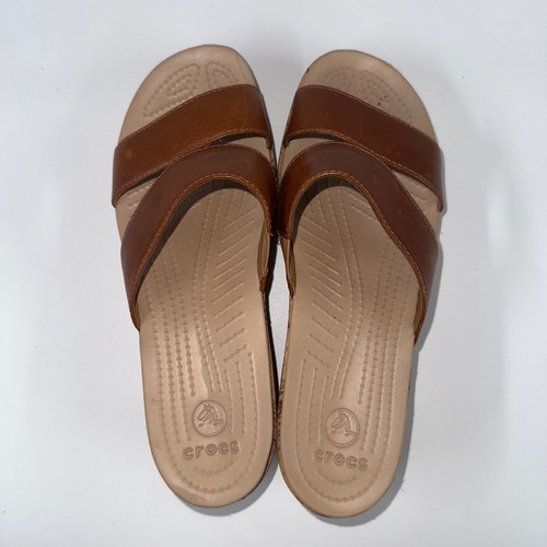 Sandalias de cuña Crocs para mujer marrón talla 7 sin cordones plataforma de corcho cómodas - Imagen 5 de 6