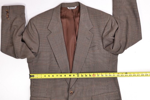 Vintage AQUASCUTUM Tweed Diamond Windowpane Wool Brown Blazer Jacket 46R - Picture 12 of 14