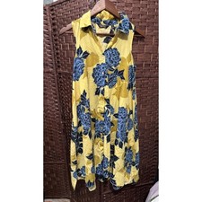 Mille Gabrielle Floral Dress, Sleeveless, Button Down Shirt Dress, Yellow Blue
