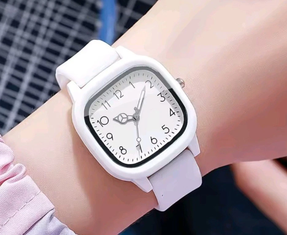 Montre femme à quartz blanche légère tendance cadran carré bracelet silicone - Photo 2/2