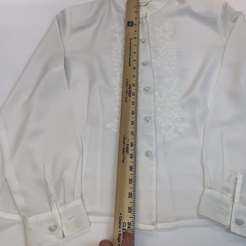 Vtg CHRISTIE & JILL Embroidered Floral Semi-Sheer Button Up Blouse White Size 12 - Picture 4 of 11