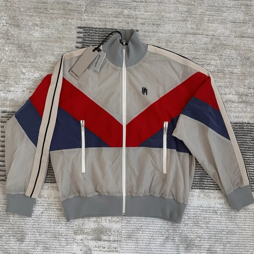 Giacca a vento nuova con etichette Palm Angels grigio blu e rosso V colorblock taglia: L