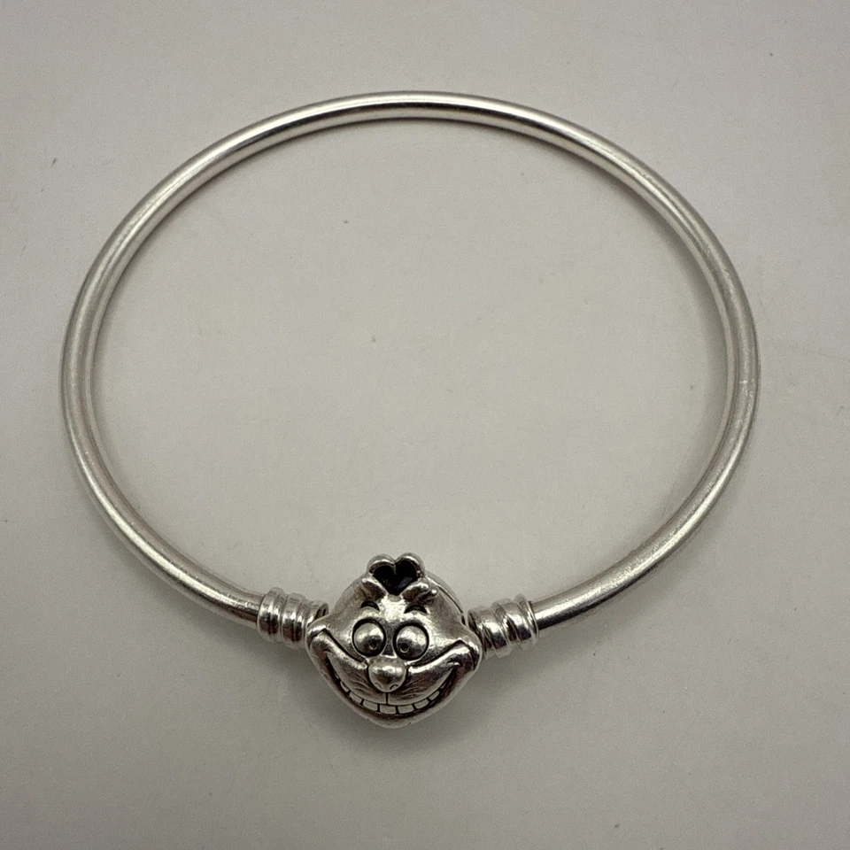 PANDORA 925 Silver Disney Alice in Wonderland Cheshire Cat Bangle Bracelet  7” - Image 4 of 4