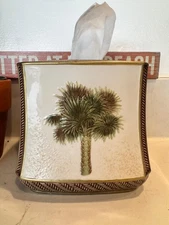 Ceramic Palm Tree Tissue Box Cover – Tropical Bathroom Island Beach Home Decor 