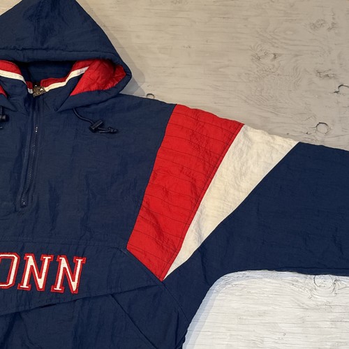 Pullover vintage anni 90 NCAA Starter UConn Huskies 1/2 zip giacca con cappuccio taglia media - Foto 13 di 24