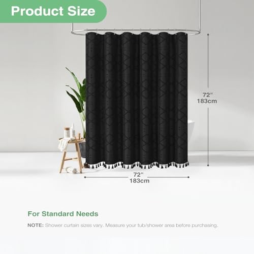  Boho Bauernhaus Duschvorhang Stoff Chenille 72" B x 72" L (1er Pack) schwarz - Bild 5 von 7
