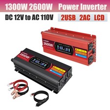 1300W 2600W Power Inverter 12V to 110V Car Converter with LCD 2AC 2USB Red/Black