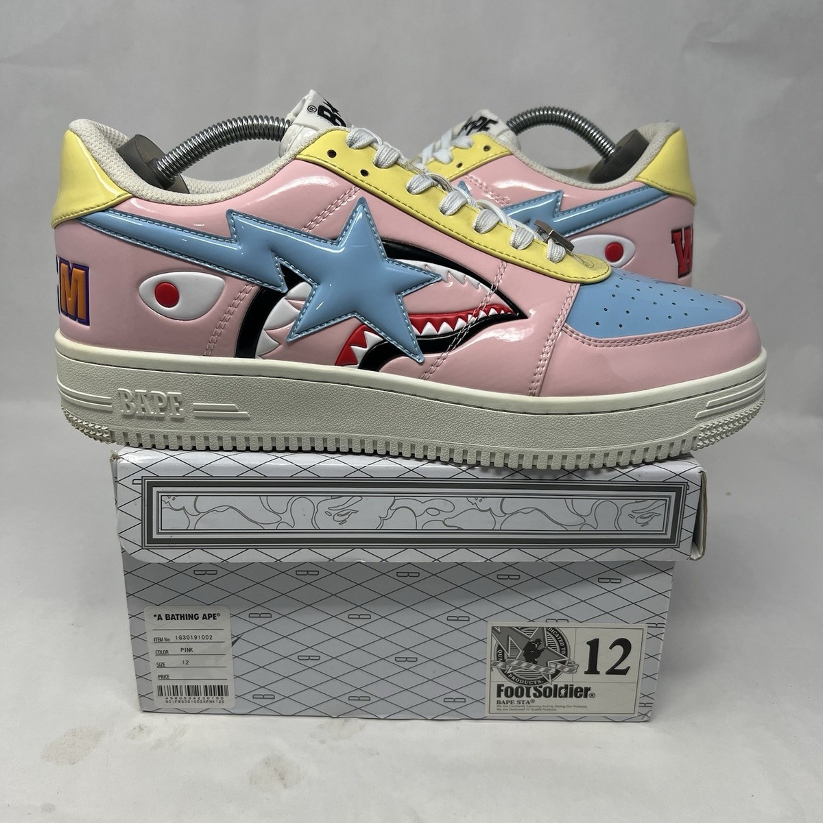 Bape Sta Low M2 20th Anniversary Shark Patent Pink Size 12
