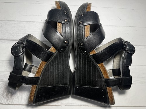 Dansko Shoes Womens EU 37 US 6.5 -7 Black Leather Wedge Sandals Strappy Comfort - Picture 4 of 10