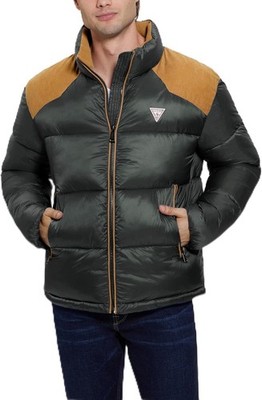 Men's Guess Larry Fabric Block Puffer Jacket Size Large