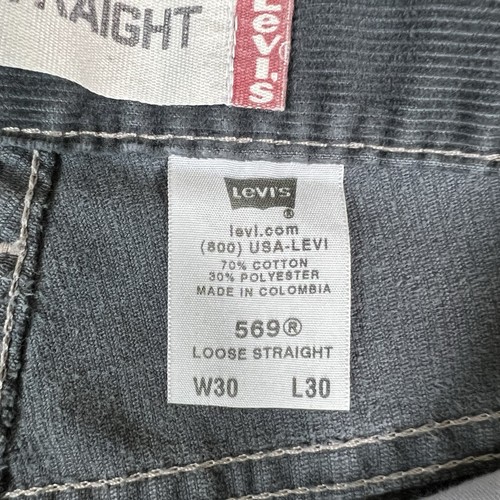 Pantaloni larghi vintage anni 90 Levis 569 velluto a coste grigio larghi dritti taglia 29x30 - Foto 7 di 10