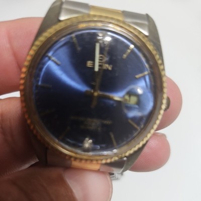 Elgin Watch 6M55 Engine Bezel Silver & Gold Bracelet Date