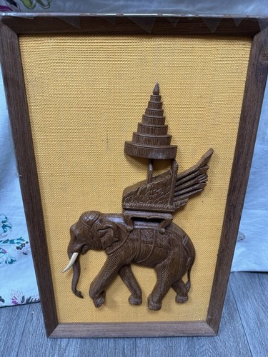  Wooden Craft Handcarved  Elephant wooden Carved wall art - 48.5x30cm - Picture 2 of 5