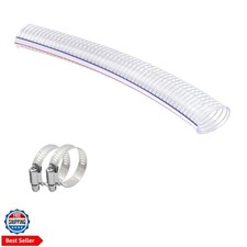 1-1/4" ID x 1-1/2" OD Heavy-Duty PVC Suction Hose, 1.3FT Flexible Reinforced ...