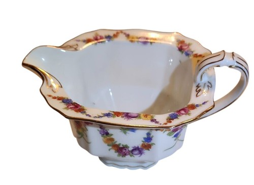 Epiag Czech Floral Swag Lidded Sugar Bowl & Creamer Vintage Porcelain Gold Trim - Picture 10 of 24