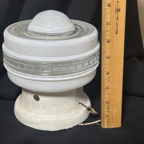 Vintage Light Ceiling Dome Art Deco White Frosted & Clear Glass Saturn 6” w - Bild 3 von 12