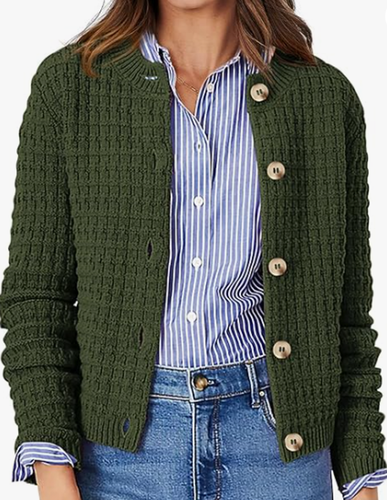 NEU Pretty Garden Damen Pullover mit durchgehenden Knöpfen grün Größe M