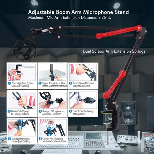 Pyle PMKSH01 Estudio Suspensión Pluma Brazo Tijera Mesa Abrazadera Montaje Micrófono Soporte con - Imagen 4 de 7