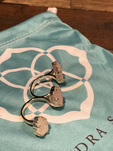 Kendra Scott Naomi double cocktail ring iridescent Drusy gemstone gold M/L - Picture 4 of 6