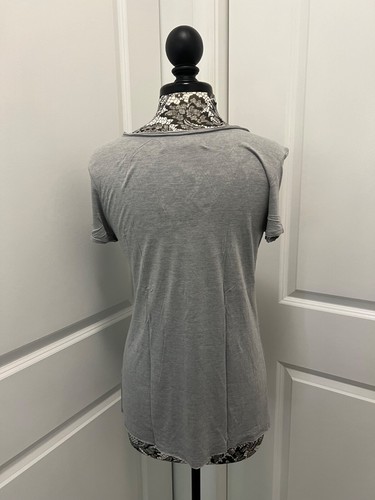 AllSaints 'Silk Biker Tee' V Neck Relaxed Fit Gray UK 12 US 8 - Bild 3 von 6