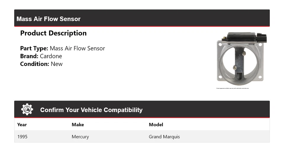 Sensor de flujo de aire masivo Cardone Mercury Grand Marquis 1995 Foto 2 de 4