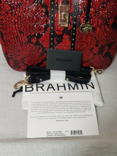 BRAHMIN Small Carla Satchel Lipstick Avedon & Credit Card Wallet Red & Black NWT - Picture 9 of 10