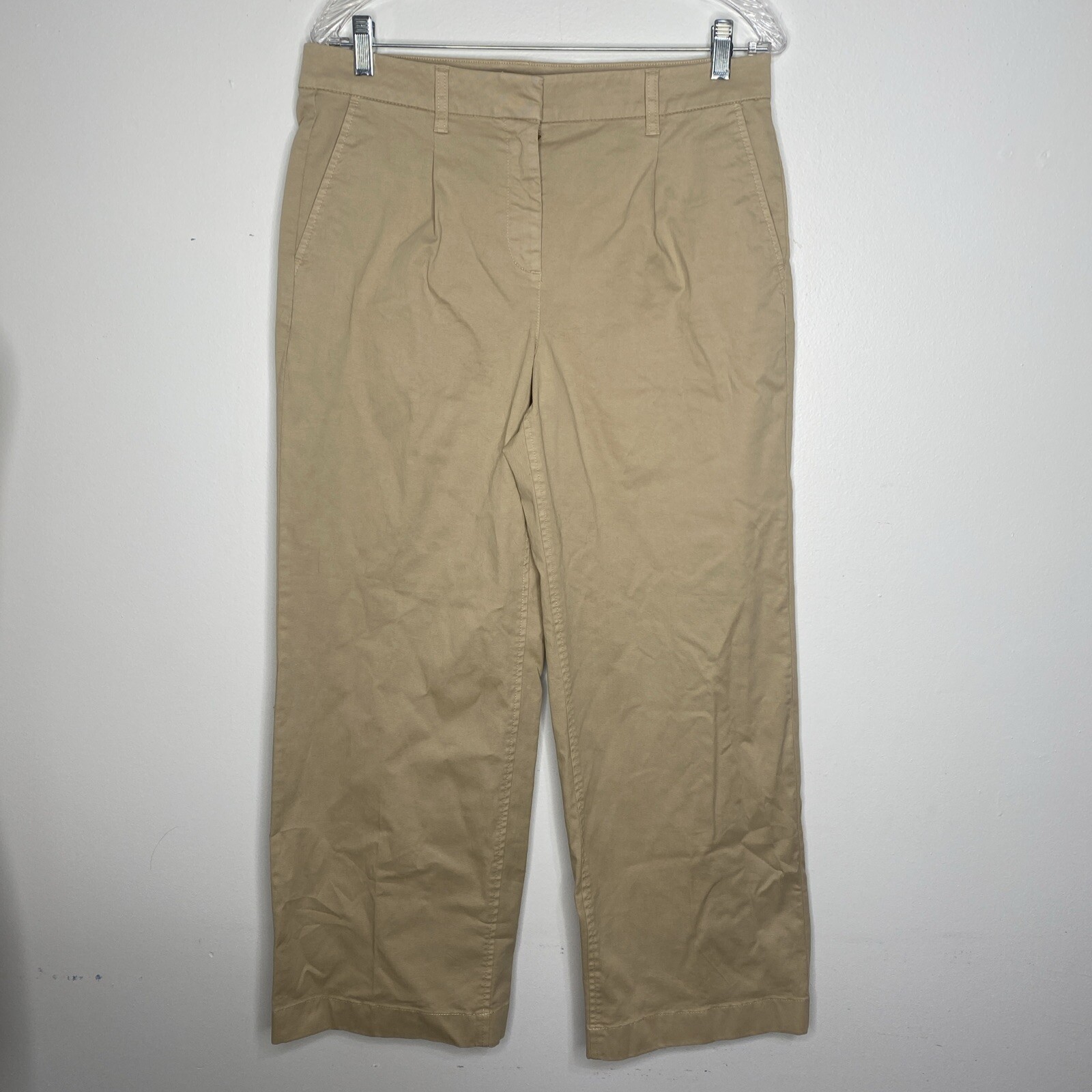 J Crew Capeside Chino Panst Sz 10 P Tan Wide Leg Ankle Pants