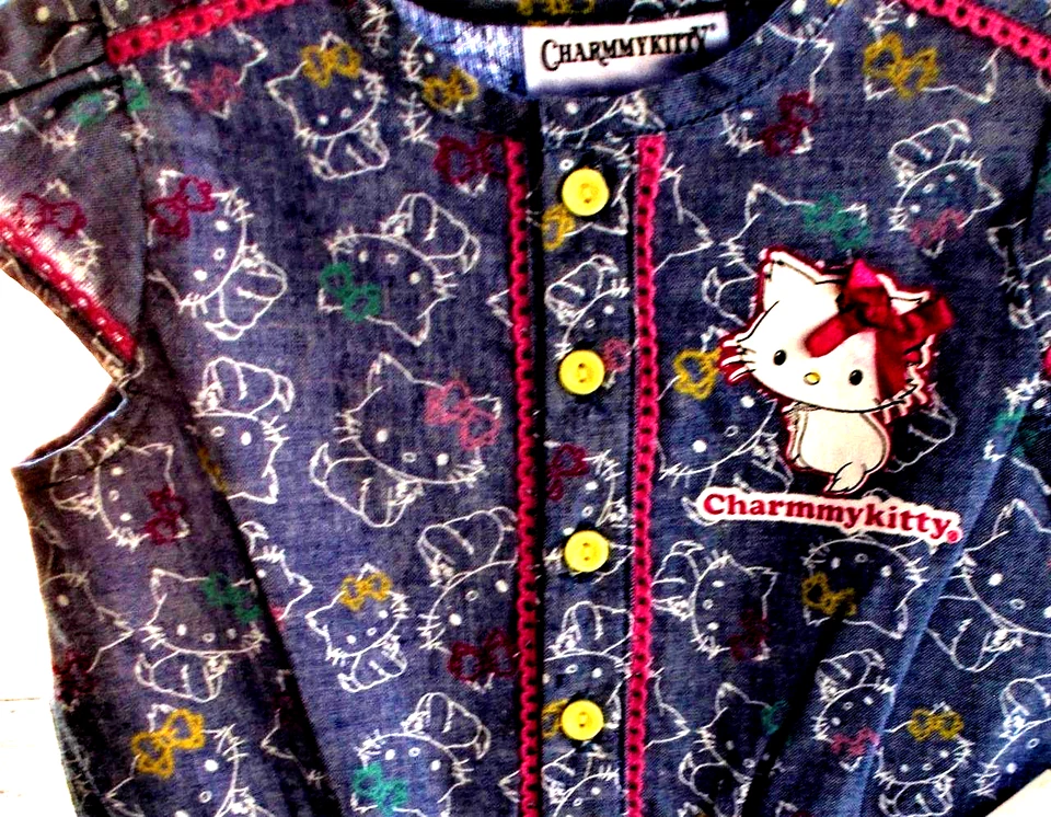 Hello Kitty "CharmmyKitty" [3 T] ROPA CAMBRAY 1 PIEZA MAMELUCO manga gorra NUEVO Foto 3 de 3