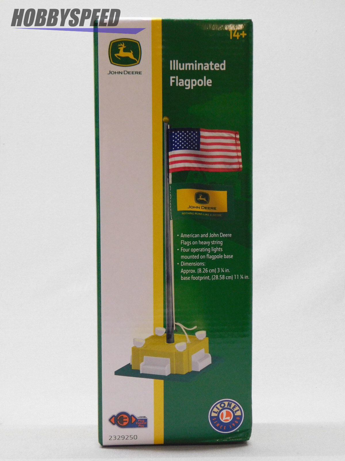 LIONEL PLUG-EXPAND-PLAY ILLUMINATED JOHN DEERE FLAGPOLE O GAUGE 2329250 NEW