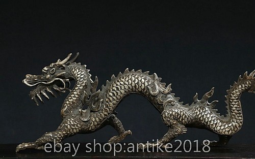 14.4" Old Chinese Copper silvering Dynasty Fengshui 12 Zodiac Year Dragon Statue - Picture 5 of 9