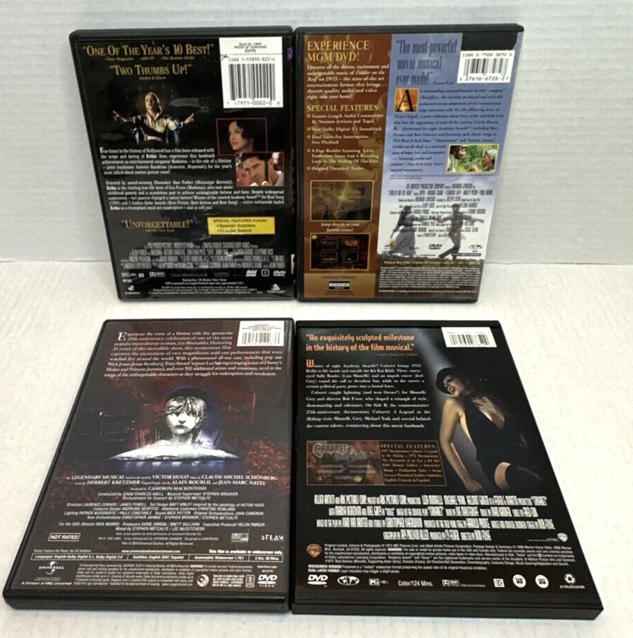 70 80’s Musical Movie DVD Evita Cabaret Les Mis Fiddler Roof Minnelli Madonna Foto 2 de 4