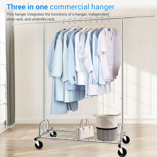 Heavy Duty Garment Rack Rolling Clothes Rack Collapsible Clothing Rack On Wheels - Picture 4 of 13