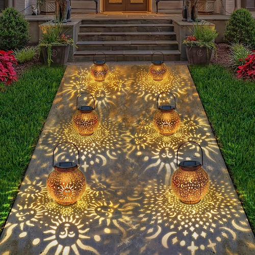 2Pack Solar Garden Lanterns Outdoor Hanging Lights Decorative Metal Bronze - Picture 5 of 7