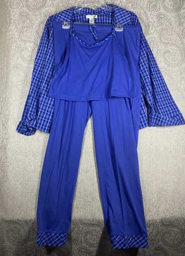 NWT 3-Pc Set Bali Studio Collection Blue Pajama Large Flannel Shirt, Pants, Tank - Picture 10 of 12