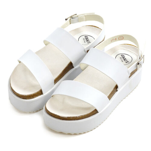 Sandalias de cuña con plataforma de tacón bajo para mujer Zapatos gruesos planos con tiras Talla 3-8 - Imagen 19 de 38