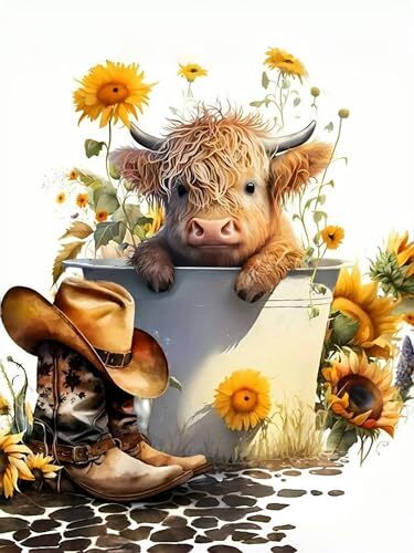 Diamond Painting Kits for Adults, 5D Cow and Flower Full Drill Diamond B11167 - Picture 1 of 6