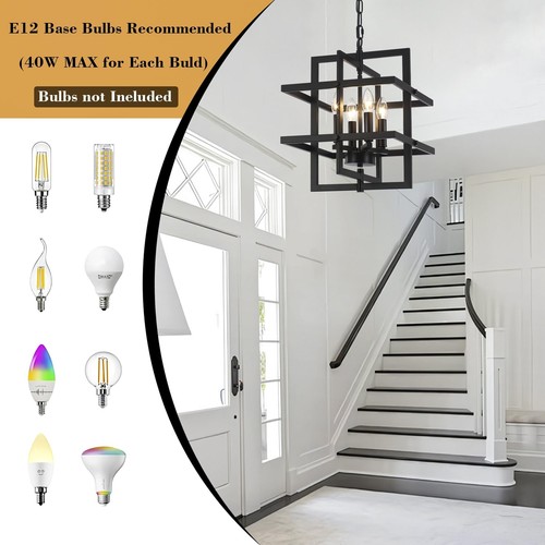 Modern Black Chandelier Rectangle Industrial Chandeliers Dining Room Hanging ... - Picture 5 of 7