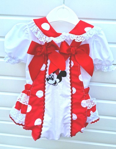 DREAM 0-6 years BABY GIRLSMINNE MOUSE BLOUSE AND FRILLY BUM ROMPER RED OR PINK - Picture 5 of 10